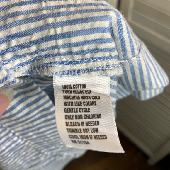 Red Camel Light Blue and White Candy Stripe Scalloped Hem Soft Dressy Shorts 1 - Picture 8 of 8